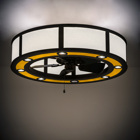 Smythe Craftsman ceiling fan chandelier lighting up a modern room.