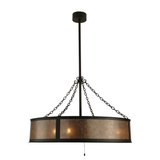 Side lit view showing rustic Silver Mica shade and soft illumination.