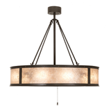 Smythe Craftsman Chandel-Air side lit view highlighting mica panel and smooth bronze structure.