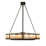Side profile view of mica ring with suspended rods and LED glow.
