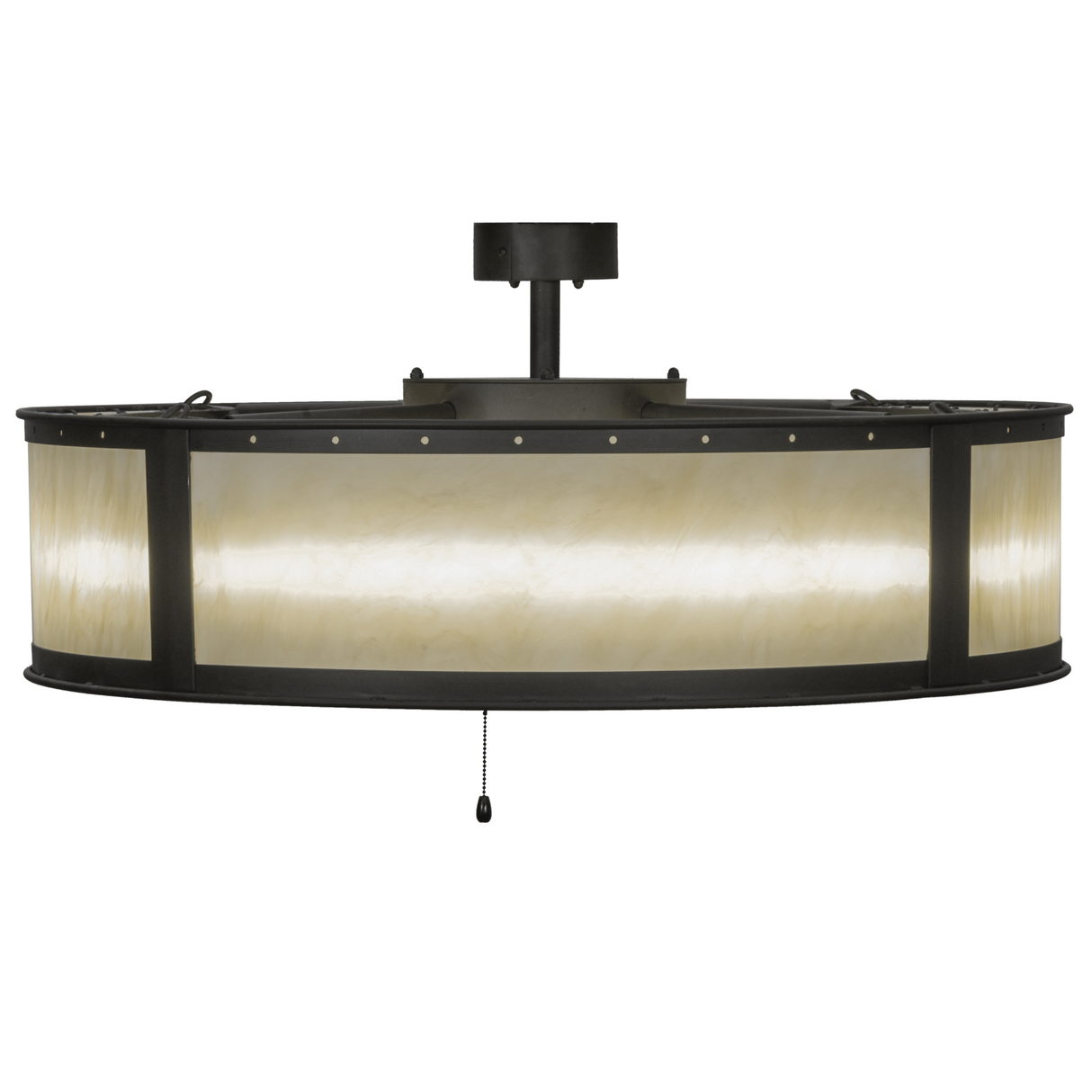 Side lit view showing marbled Idalight panels and sleek bronze trim.