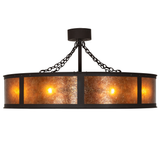 Side lit view displaying chain suspension and glowing amber panels.
