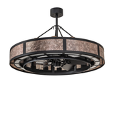Side view of unlit Smythe Craftsman Chandel-Air chandelier fan in Solar Black finish.
