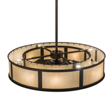 Bottom angled lit view with fan blades and downward illumination.