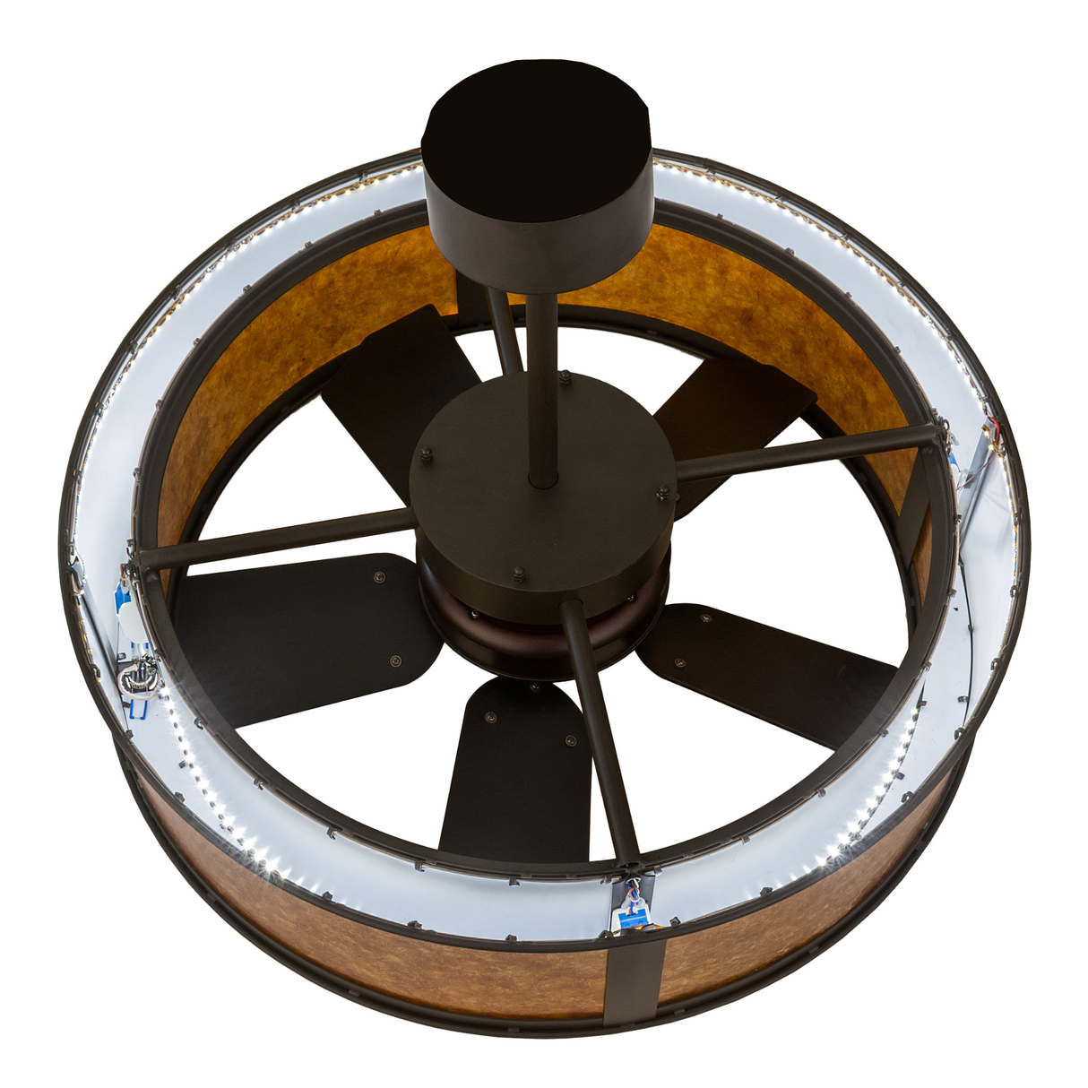 Overhead view showing fan blades and frame design.
