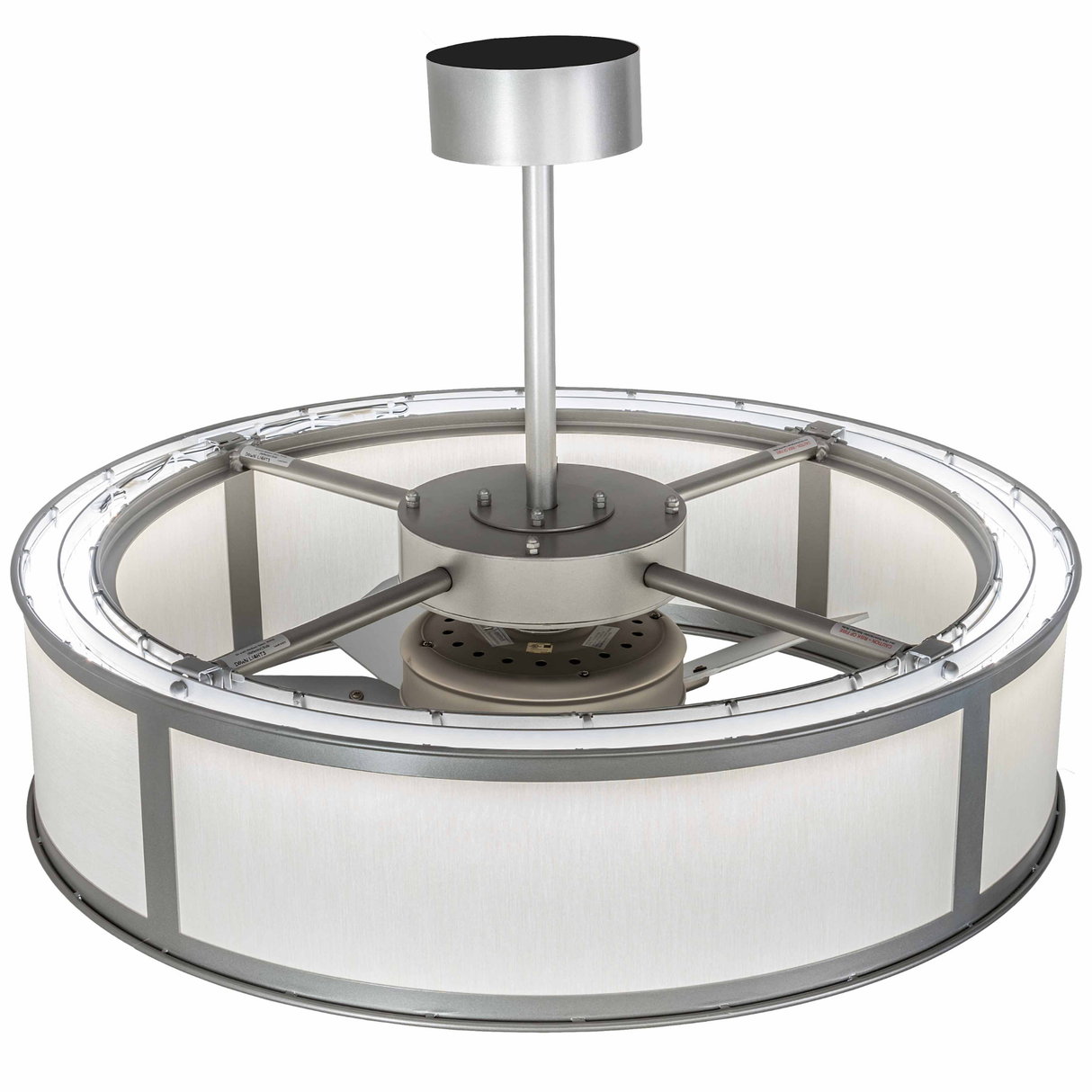 Overhead view showing internal LED ring and fan mount structure.