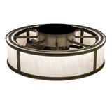 Overhead view showing smooth circular frame and structural metal supports.