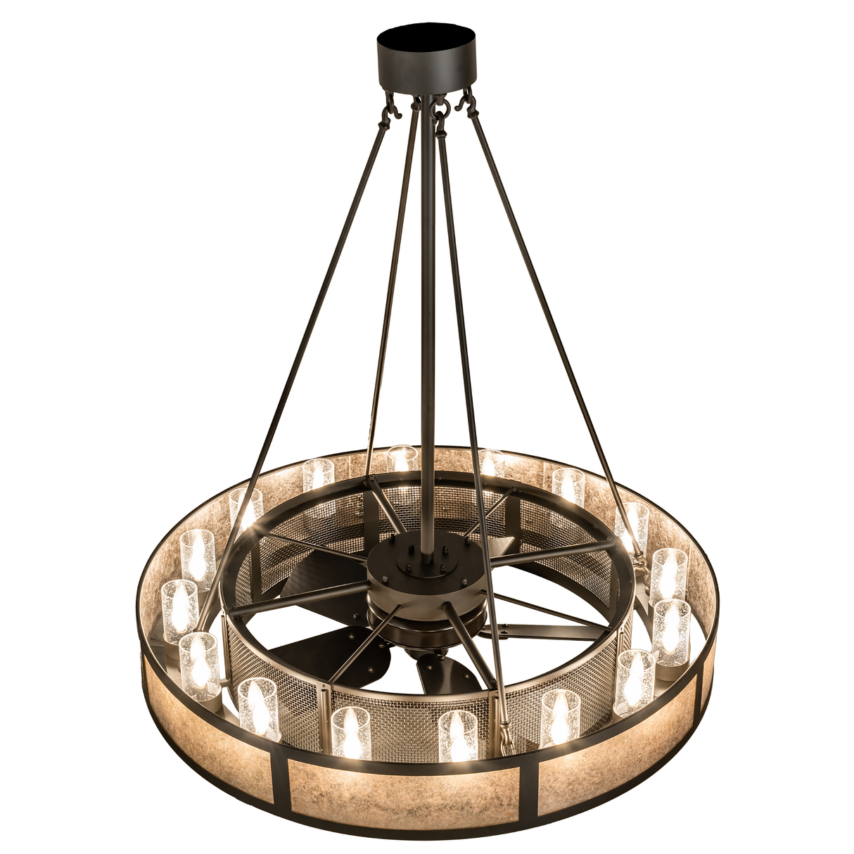 Top angle view showing circular layout of glass cylinder lights.