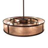 Top view of Smythe Craftsman chandelier fan showing frame and bulb layout.