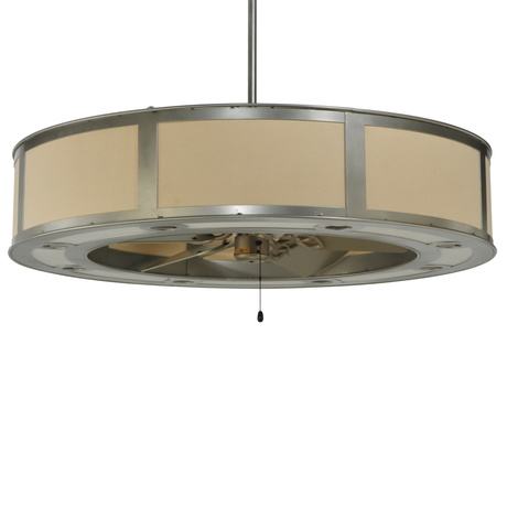 Unlit Smythe Craftsman Chandel-Air with nickel frame and fabric shade.