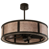 Unlit angled view showing clean bronze frame and mica panels.