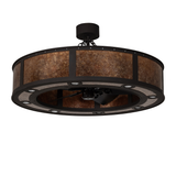 Unlit front angle view showing mica diffuser and dark roast finish.