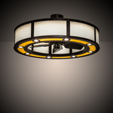 Ambient view showing warm illumination and maplewood accents.