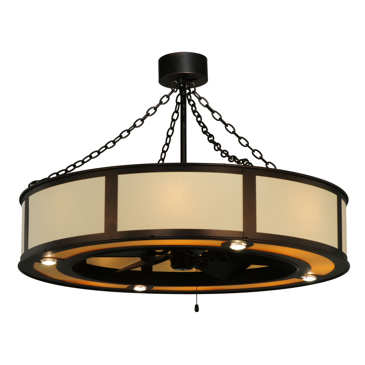 Smythe Craftsman Maplewood Chandel-Air angled front view lit.