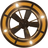 Bottom view showing fan motor and circular light placement.