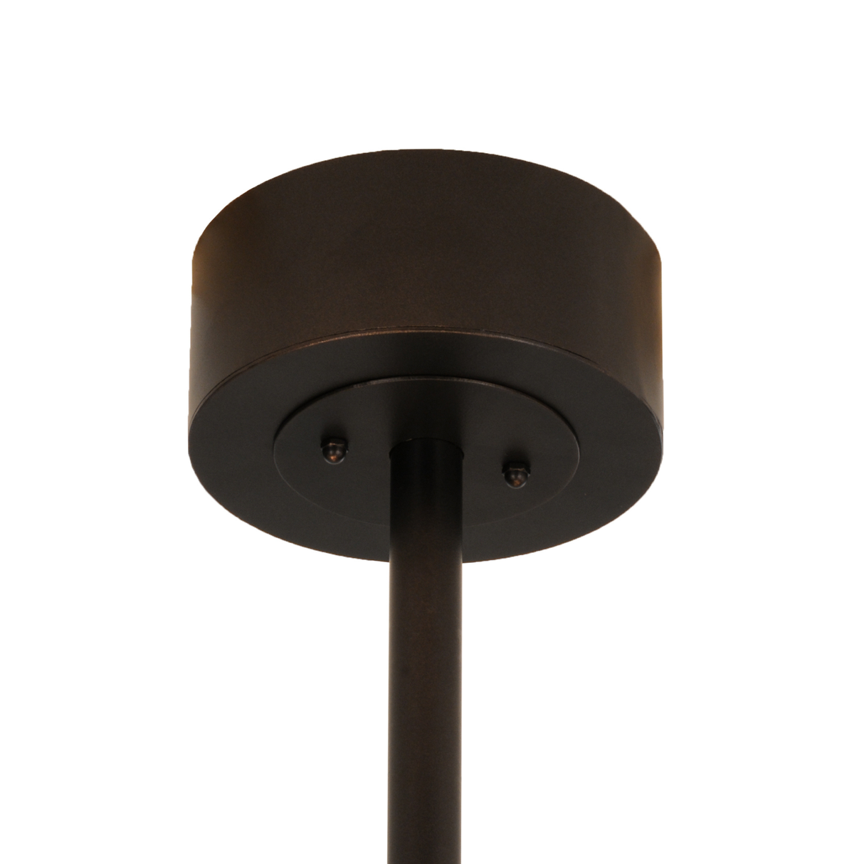 Closeup of canopy and downrod with smooth mahogany bronze finish.