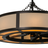 Closeup detail showing warm amber diffuser and black metal accents.