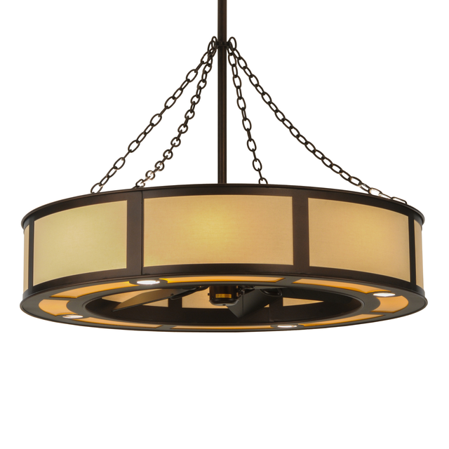 Front angle lit view showing Maplewood diffuser and bronze finish.