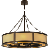 Overall lit view showing Eggshell Textrene shade and chain suspension.