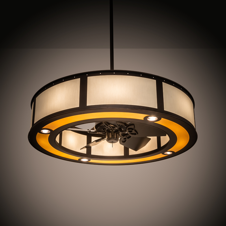 Ambient lit view showing Maplewood Chandel-Air warmly illuminating room.