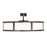 Side profile showing bronze frame and beige Textrene panels.