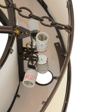 Closeup of bulb sockets and wiring inside Maplewood frame.