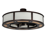 Unlit angled view showing bronze frame and beige Textrene panels.