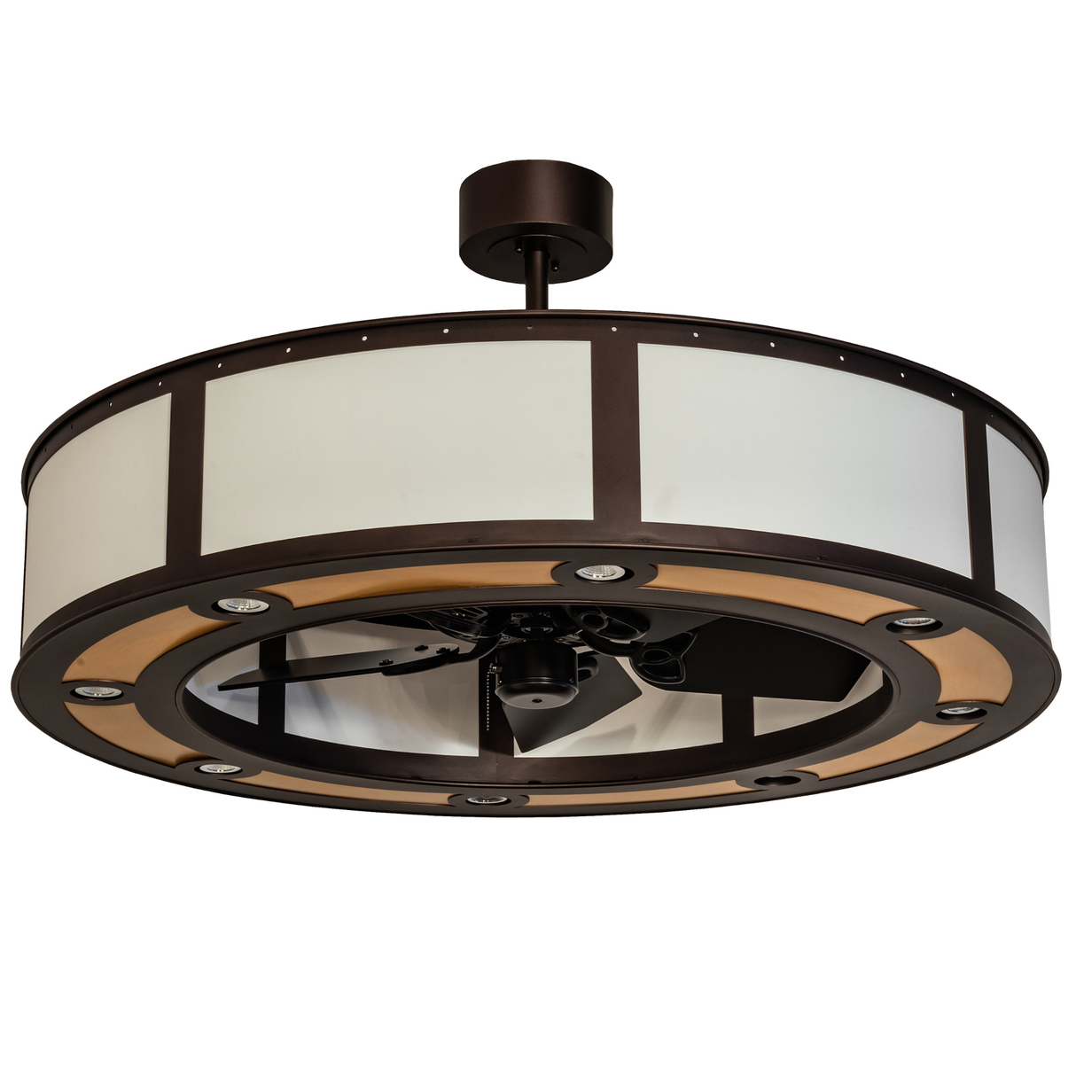 Unlit view highlighting maplewood diffuser and mahogany bronze frame.