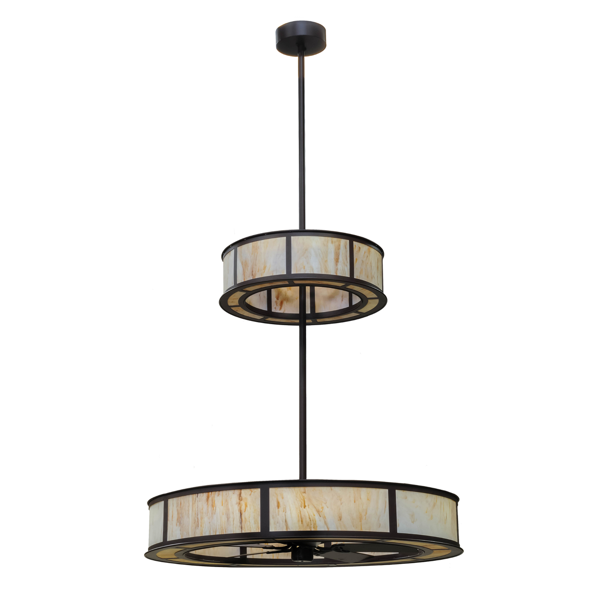Unlit front view showing two-tier frame and warm Travertine Idalight panels.