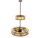 Top angled lit view showing dual Travertine Idalight tiers and warm illumination.