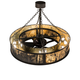 Overhead view showing fan blades and interior lights.