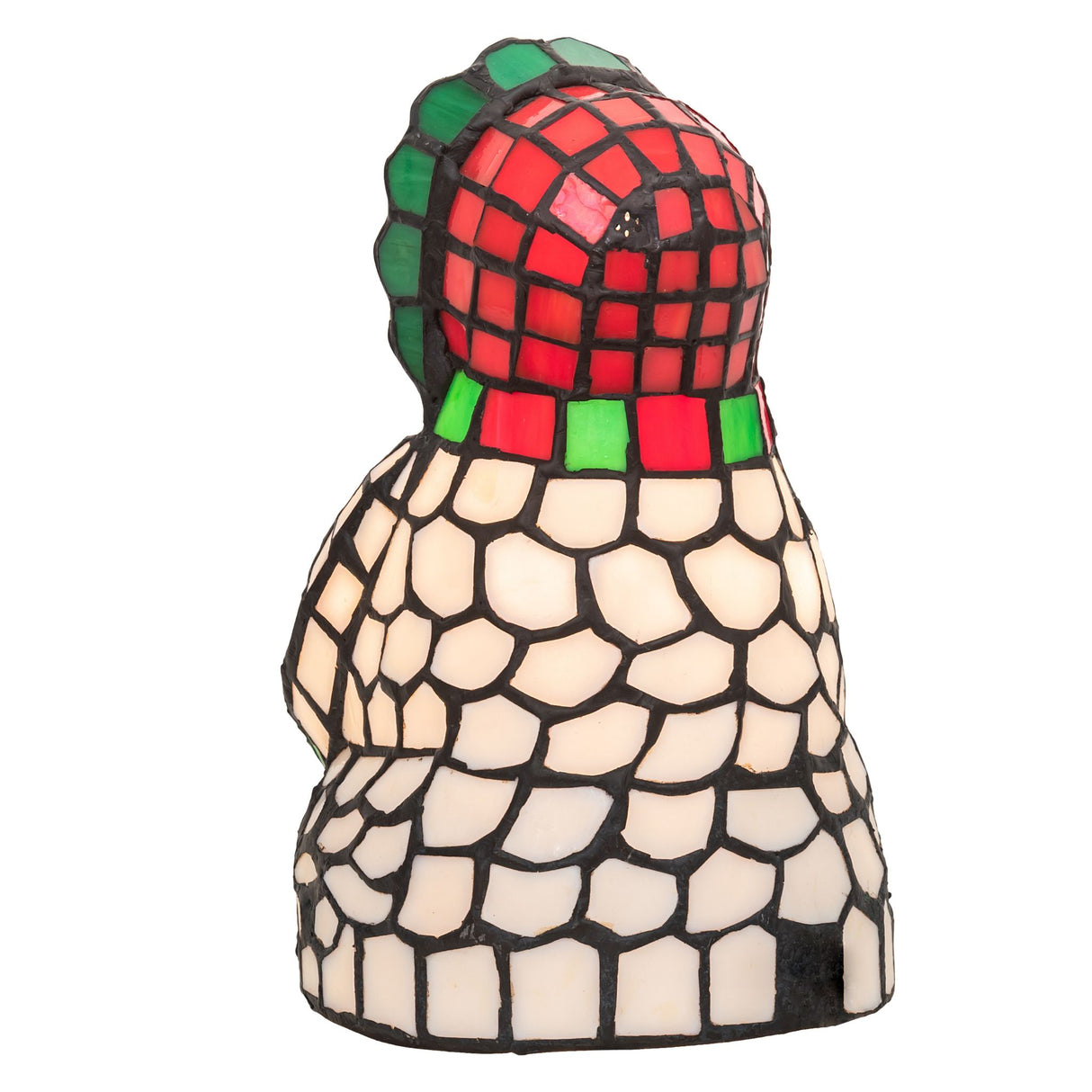 Back view of the snow woman lamp showcasing the detailed mosaic design.