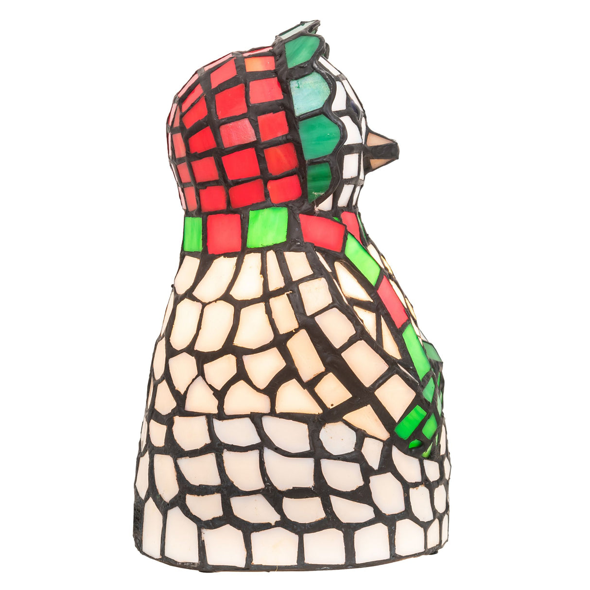 Right side angle of the snow woman accent lamp with a winter theme.