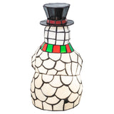 Back view of the Snowman Accent Lamp highlighting the craftsmanship of its stained glass.