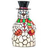 Front view of a 14-inch Snowman Accent Lamp with colorful stained glass.