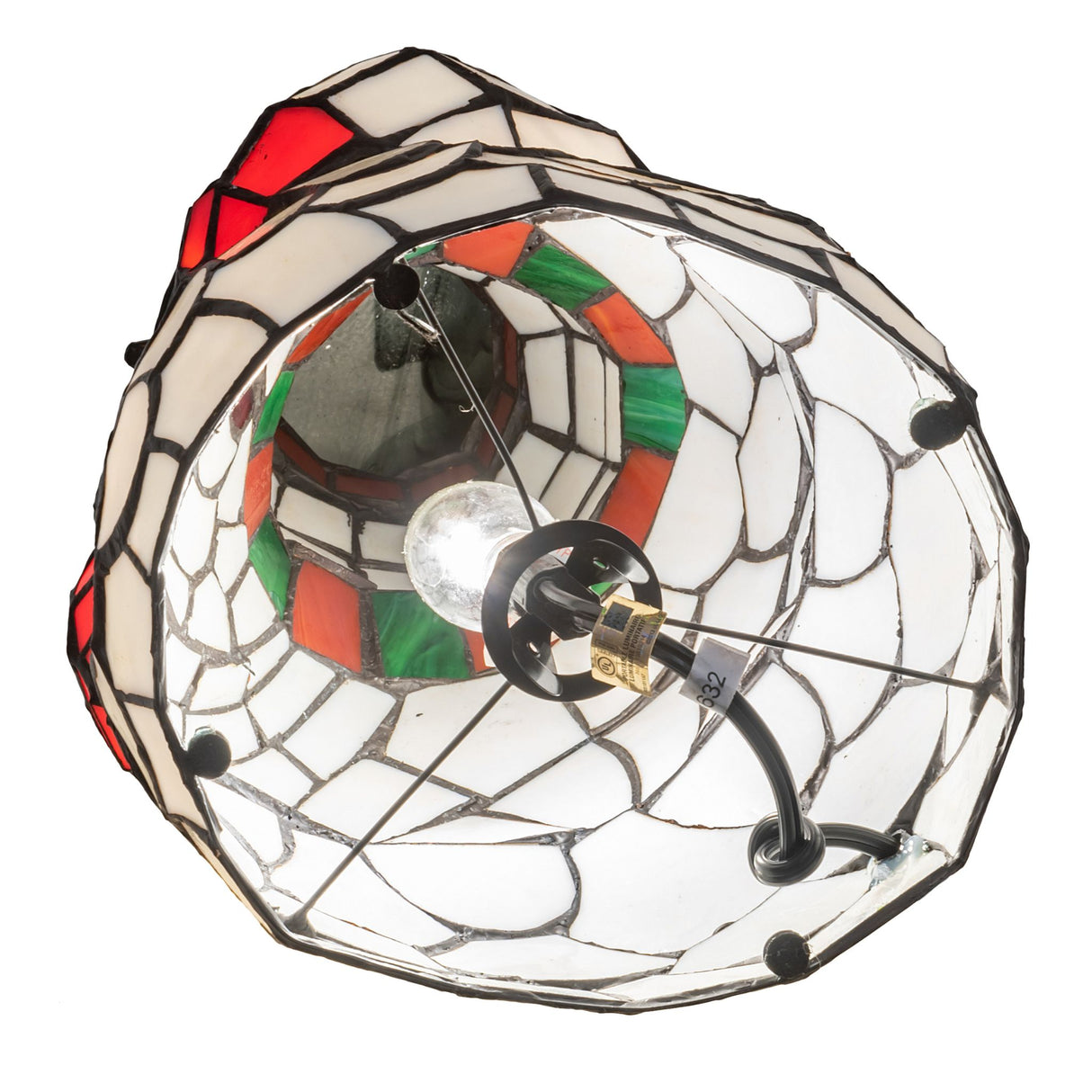 Interior view of the Snowman Accent Lamp displaying the bulb and copper foil structure.