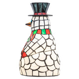 Side view of the Snowman Accent Lamp with detailed stained glass design.