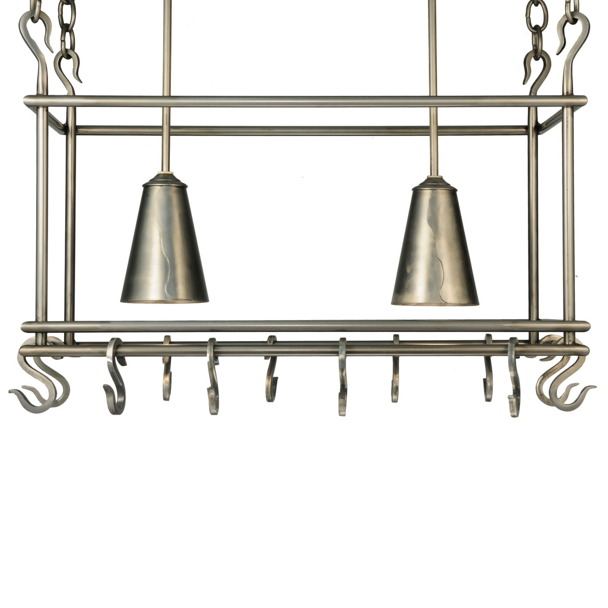 Straight-on front frame view of Spartan 2 Light Pot Rack.