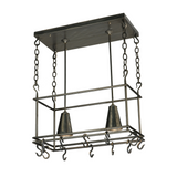Three-quarter view showing chains and frame of Spartan Pot Rack.