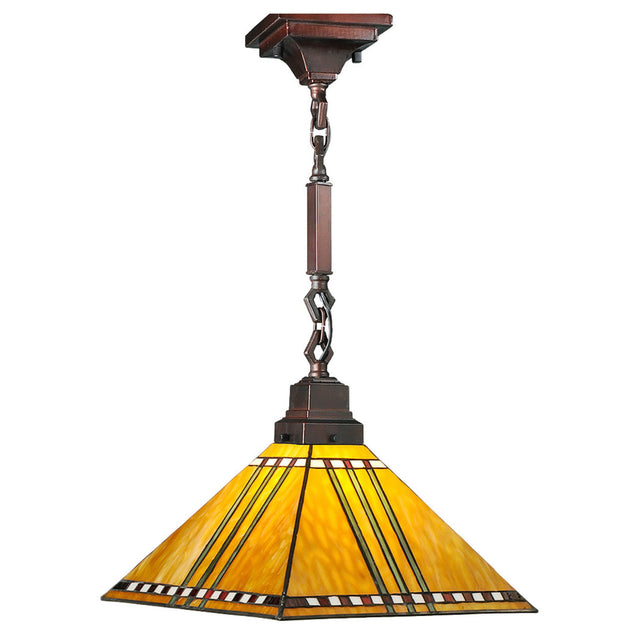 13" Square Prairie Corn Pendant with stained glass shade and Mission-style hardware.