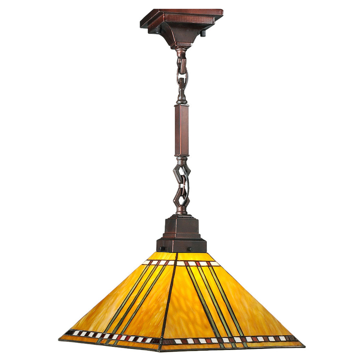 13" Square Prairie Corn Pendant with stained glass shade and Mahogany Bronze hardware.