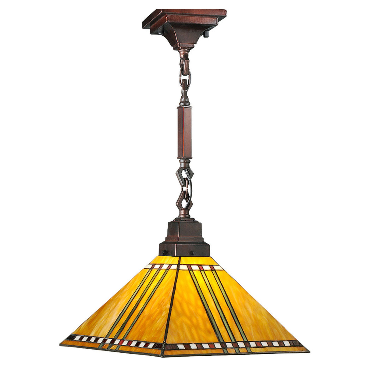 13" Square Prairie Corn Pendant with handcrafted stained glass and bronze hardware.