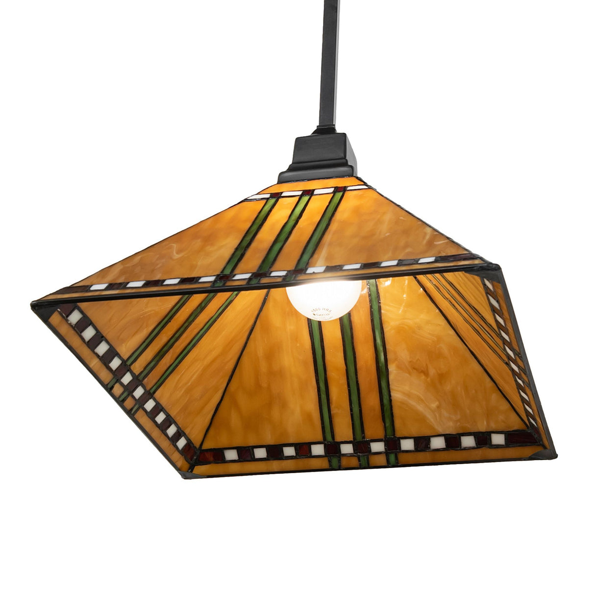 Bottom view of Prairie Corn Pendant with illuminated glass panels.