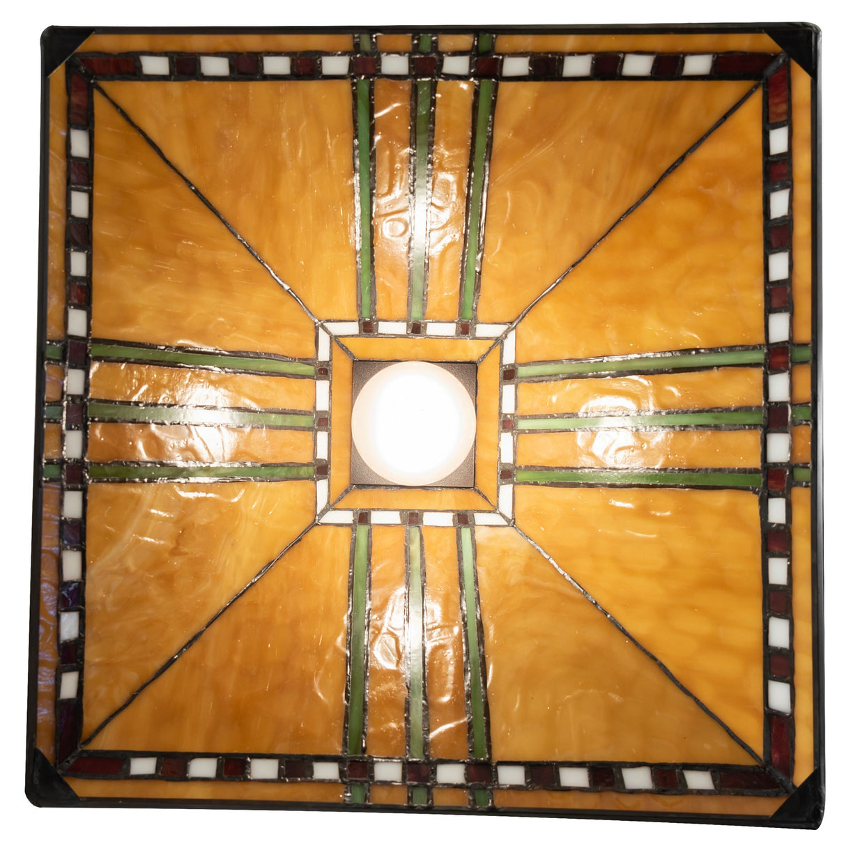 Interior view of Prairie Corn Pendant showing light bulb and framework.