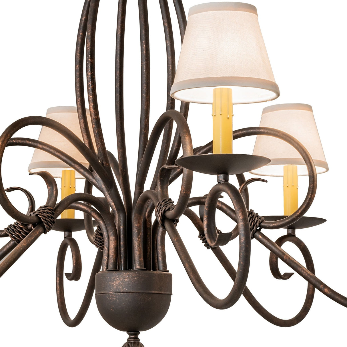 Detailed view of hand-forged iron arm with Gilded Tobacco finish.