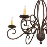 Close-up of hand-forged iron scrollwork detail.
