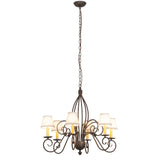 Full hanging view of Squire 6 light chandelier with long adjustable chain.