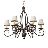 Unlit Squire chandelier showing sculpted iron scroll arms.