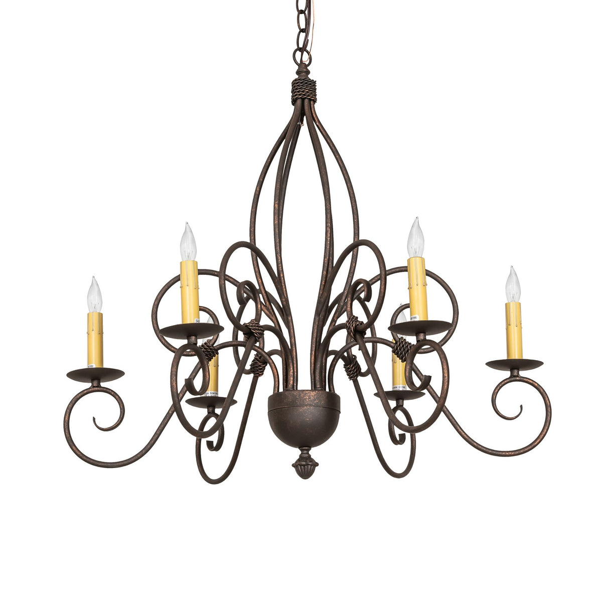 Squire 6-light chandelier in gilded tobacco finish, unlit view.