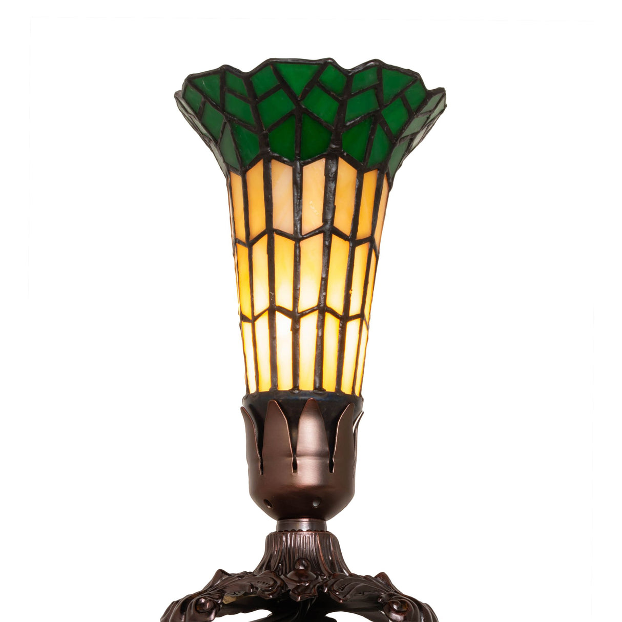 Classic pond lily design lamp with intricate green stained glass details.